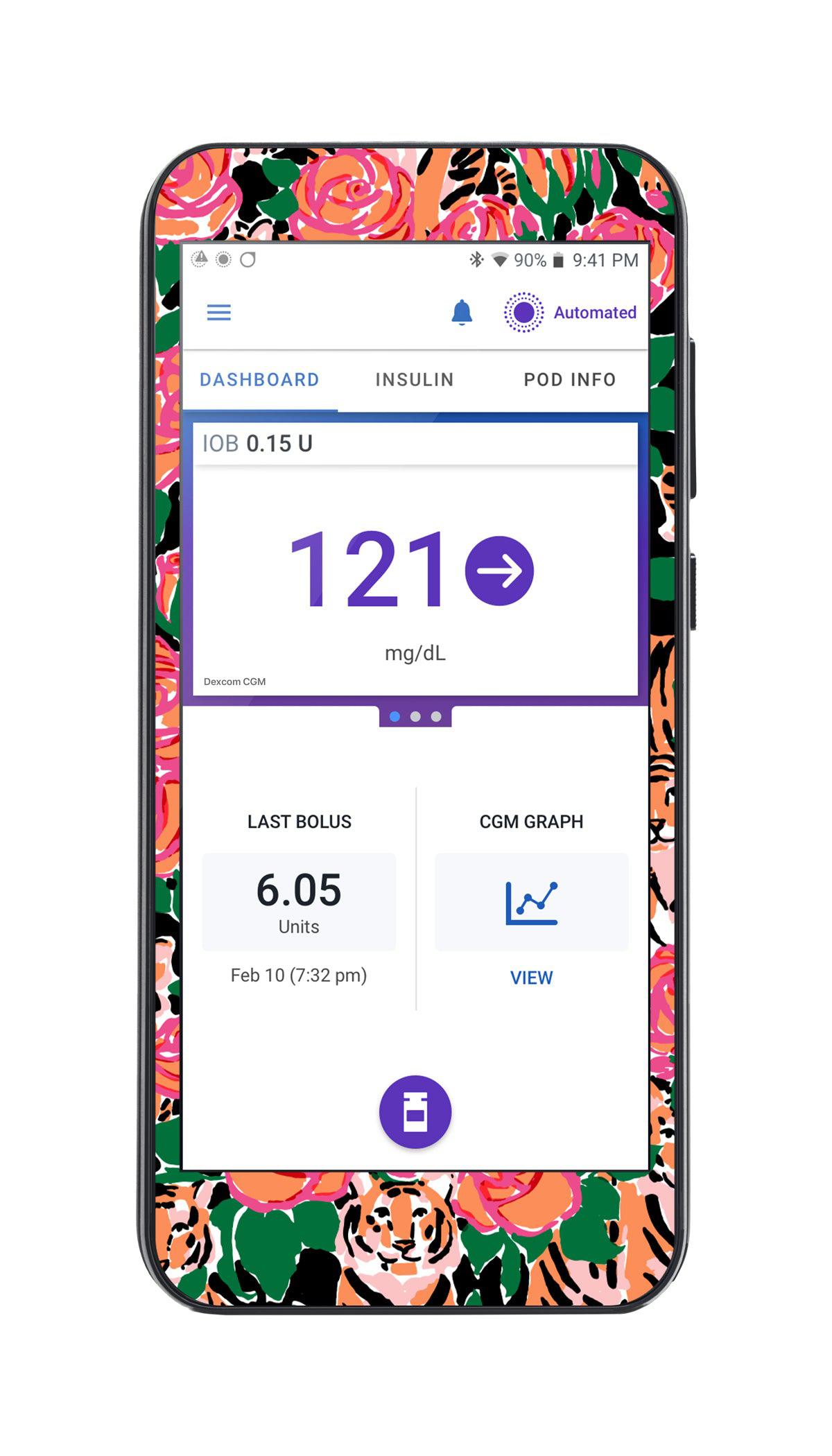 Rosey Tigers Sticker for Omnipod® 5 Controller – Pump Peelz Rosey Tigers Sticker for Omnipod® 5 Controller – Pump Peelz