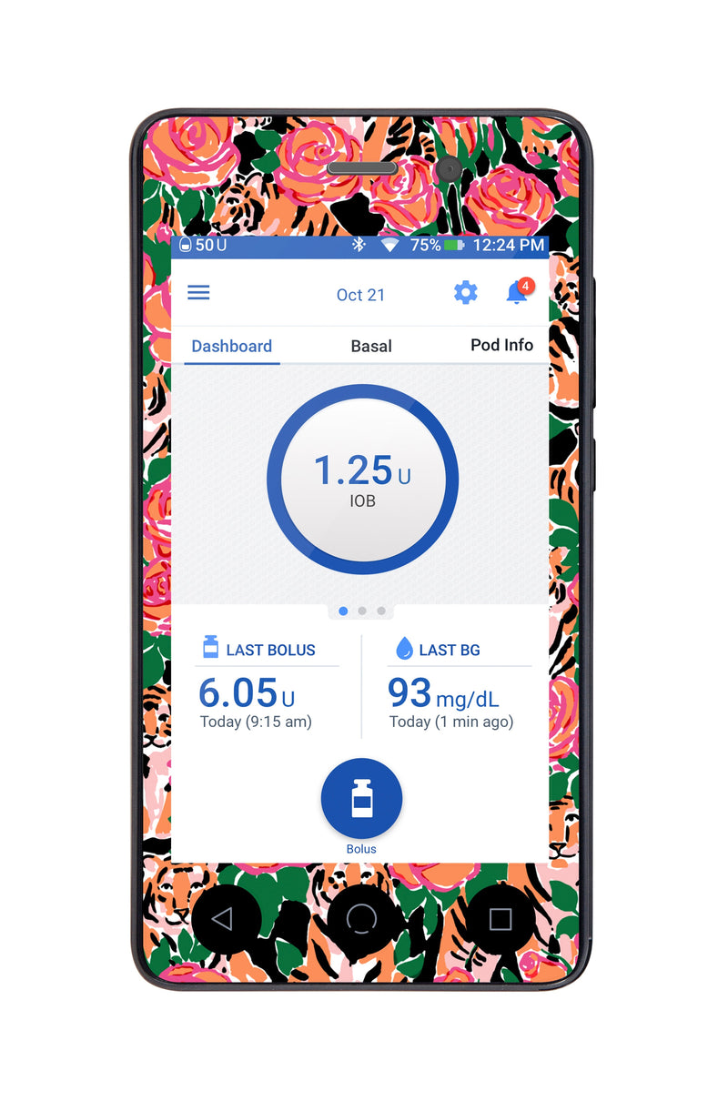 Rosey Tigers Sticker for Omnipod DASH® PDM – Pump Peelz Rosey Tigers Sticker for Omnipod DASH® PDM – Pump Peelz