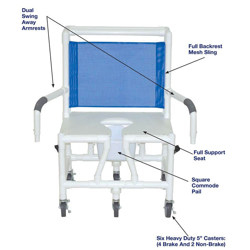 MJM International S126-5HD-BAR-DDA-SQ-PAIL Bariatric Shower Chair Double Drop Arms And Full Support Seat With Commode Opening, 600 Lbs Weight Capacity MJM International S126-5HD-BAR-DDA-SQ-PAIL Bariatric Shower Chair Double Drop Arms And Full Support Seat With Commode Opening, 600 Lbs Weight Capacity