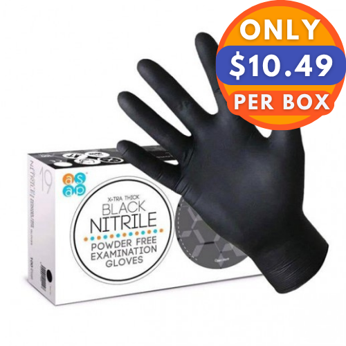 ASAP Black Nitrile Gloves - Exam Grade, Powder Free (5 Mil), 1,000 Gloves ASAP Black Nitrile Gloves - Exam Grade, Powder Free (5 Mil), 1,000 Gloves