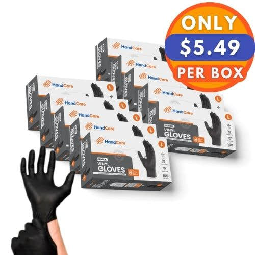 HandCare Black Vinyl Gloves - Powder Free (3 Mil), 1,000 Gloves HandCare Black Vinyl Gloves - Powder Free (3 Mil), 1,000 Gloves