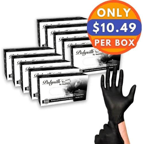 Polysilk by Shamrock Black Latex Gloves - Exam Grade, Powder Free (4 Mil), 1,000 Gloves Polysilk by Shamrock Black Latex Gloves - Exam Grade, Powder Free (4 Mil), 1,000 Gloves