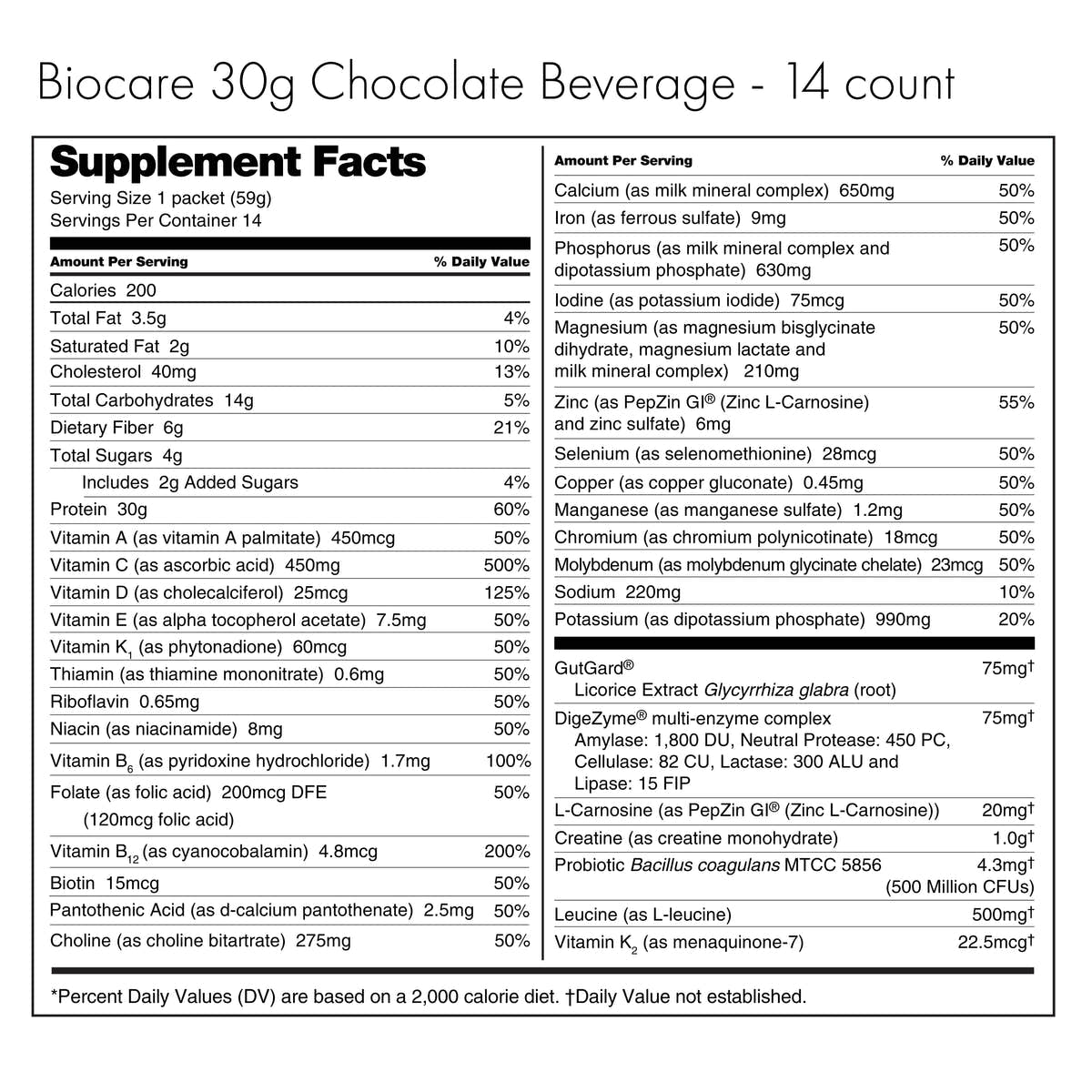30G Protein Chocolate Biocare Dietary Beverage (14-Servings) 30G Protein Chocolate Biocare Dietary Beverage (14-Servings)