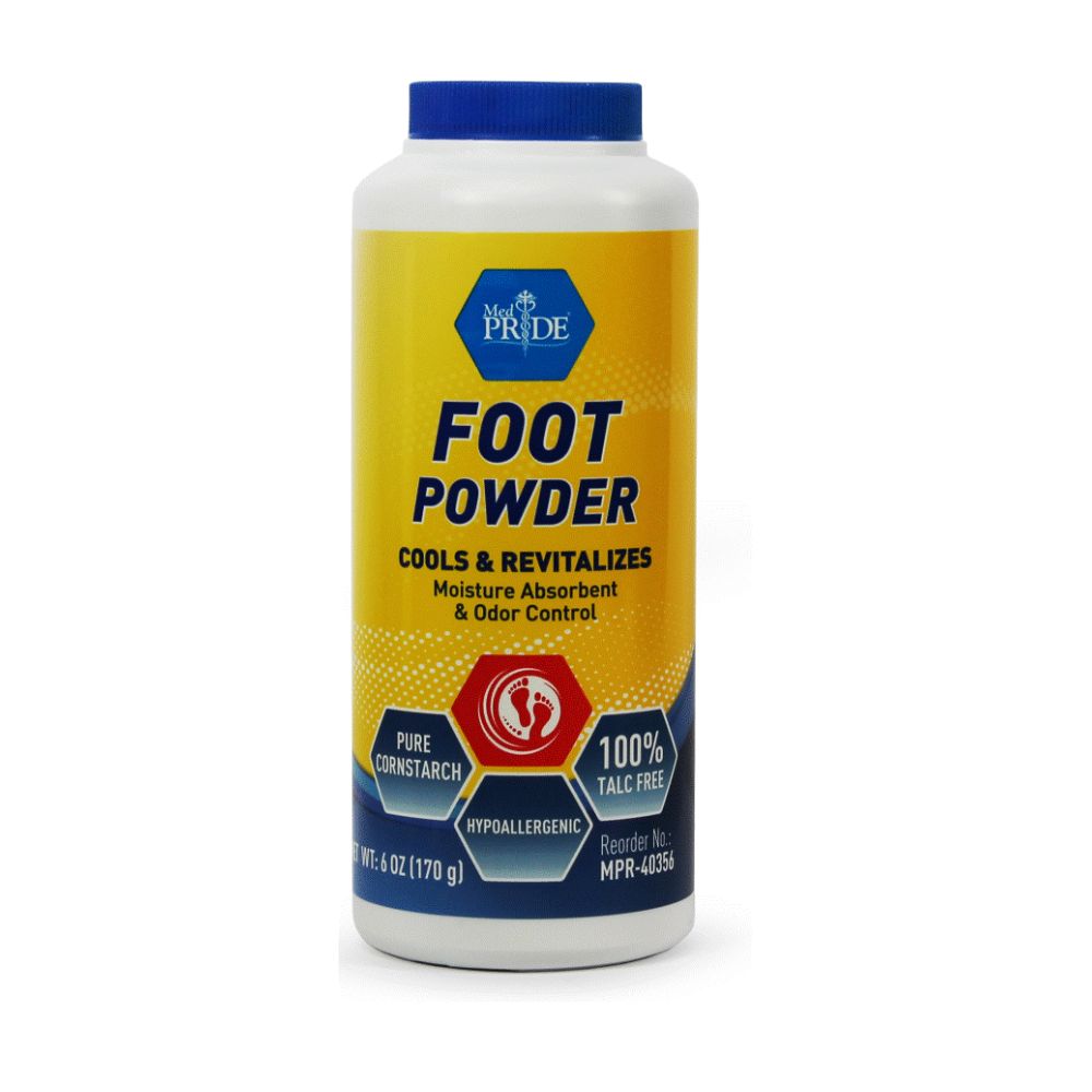 MedPride Cooling Foot Powder Talc Free Odor Absorber Shoe Deodorizer, 6 Oz w/seal - 36/cs. MedPride Cooling Foot Powder Talc Free Odor Absorber Shoe Deodorizer, 6 Oz w/seal - 36/cs.