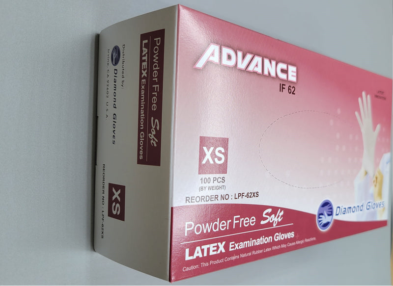 Diamond Advance IP62 Latex Exam Gloves 5.6mil Polymer Coated Powder Free 10 boxes per case Diamond Advance IP62 Latex Exam Gloves 5.6mil Polymer Coated Powder Free 10 boxes per case