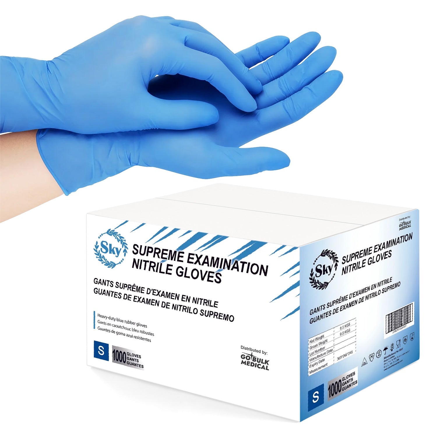 Sky Nitrile Exam Gloves Case of 1000 4 mil Thick Powder-Free Heavy Duty Disposable Blue Gloves Sky Nitrile Exam Gloves Case of 1000 4 mil Thick Powder-Free Heavy Duty Disposable Blue Gloves