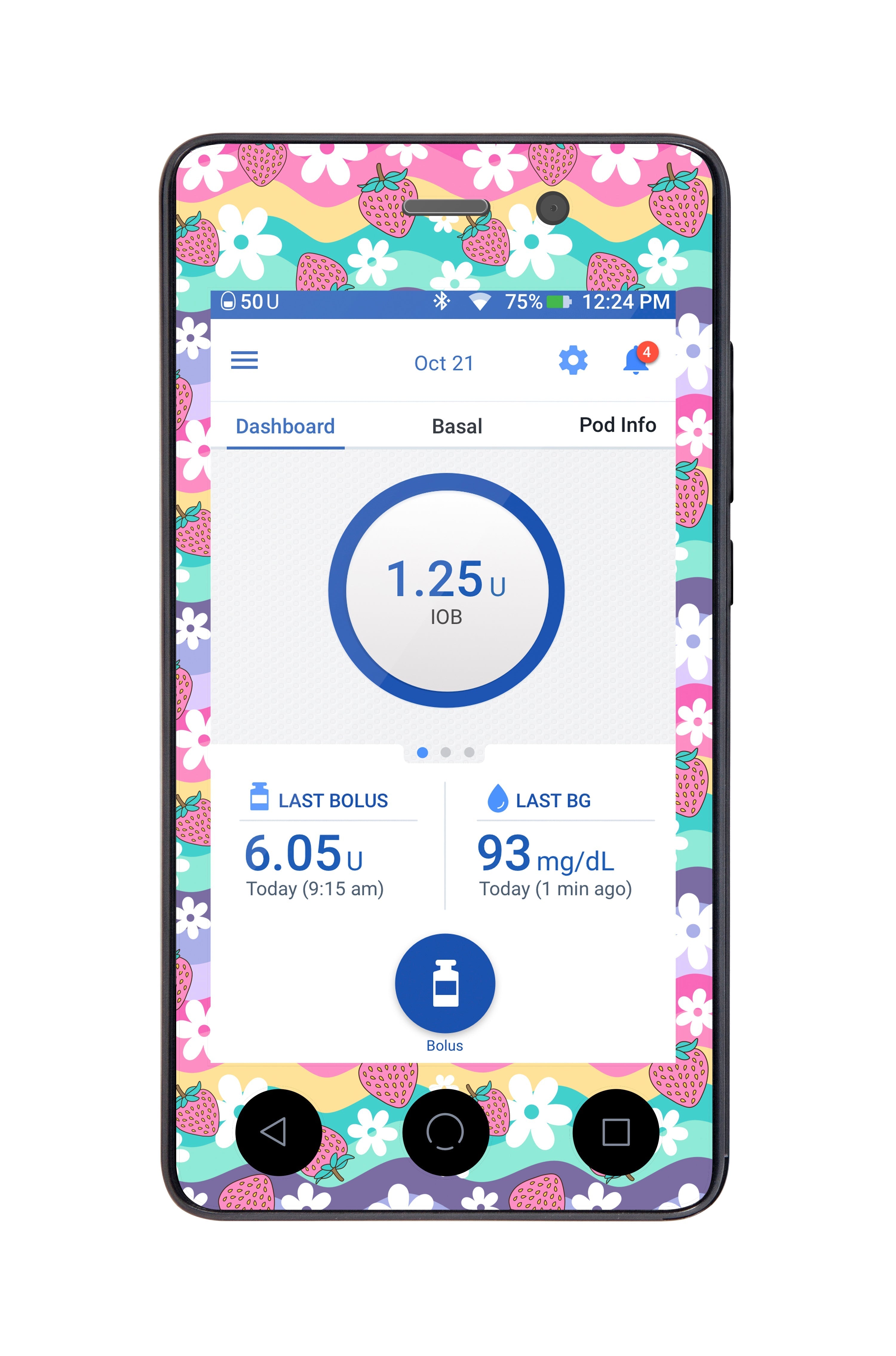 Strawberry Swing Sticker for Omnipod DASH® PDM – Pump Peelz Strawberry Swing Sticker for Omnipod DASH® PDM – Pump Peelz