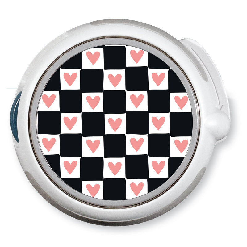Checkered Hearts twiist™ Automated Insulin Delivery System Stickers - Pump Peelz Checkered Hearts twiist™ Automated Insulin Delivery System Stickers - Pump Peelz