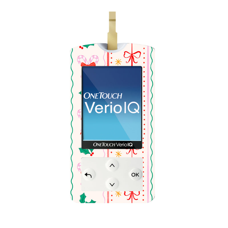 Holly Jolly Ribbon OneTouch Verio IQ Glucometer Sticker - Pump Peelz Holly Jolly Ribbon OneTouch Verio IQ Glucometer Sticker - Pump Peelz