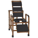 MJM International WT193-SSDE-TP-BLK Wood Tone Reclining TOTAL Black padding shower chair with open front soft seat and elevated leg extension, 325 lbs weight capacity MJM International WT193-SSDE-TP-BLK Wood Tone Reclining TOTAL Black padding shower chair with open front soft seat and elevated leg extension, 325 lbs weight capacity