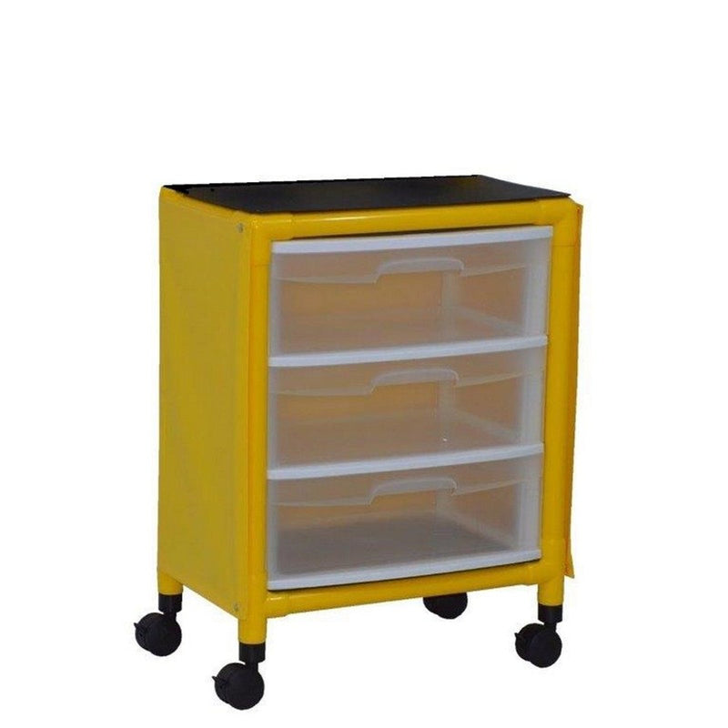 MJM International Y3U3D-ISO-NBP Yellow universal isolation cart with 3 slide out drawers, top writing shelf, no back panel,internal drawer size: 19.125" W x 14" D x 6.5" H MJM International Y3U3D-ISO-NBP Yellow universal isolation cart with 3 slide out drawers, top writing shelf, no back panel,internal drawer size: 19.125" W x 14" D x 6.5" H