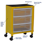 MJM International Y3U3D-ISO-NBP Yellow universal isolation cart with 3 slide out drawers, top writing shelf, no back panel,internal drawer size: 19.125" W x 14" D x 6.5" H MJM International Y3U3D-ISO-NBP Yellow universal isolation cart with 3 slide out drawers, top writing shelf, no back panel,internal drawer size: 19.125" W x 14" D x 6.5" H