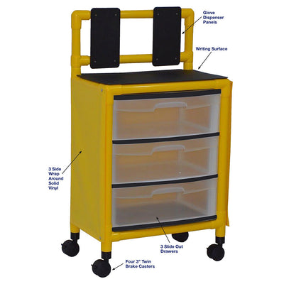 MJM International Y3U3D-ISO Yellow universal isolation cart with 3 slide out drawers, top writing shelf and mounted platform for glove box,internal drawer size: 19.125" W x 14" D x 6.5" H MJM International Y3U3D-ISO Yellow universal isolation cart with 3 slide out drawers, top writing shelf and mounted platform for glove box,internal drawer size: 19.125" W x 14" D x 6.5" H