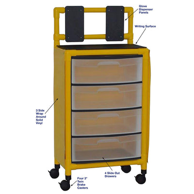 MJM International Y4U4D-ISO Yellow universal isolation cart with 4 slide out drawers, top writing shelf and mounted platform for glove box, internal drawer size: 19.125" W x 14" D x 6.5" H MJM International Y4U4D-ISO Yellow universal isolation cart with 4 slide out drawers, top writing shelf and mounted platform for glove box, internal drawer size: 19.125" W x 14" D x 6.5" H