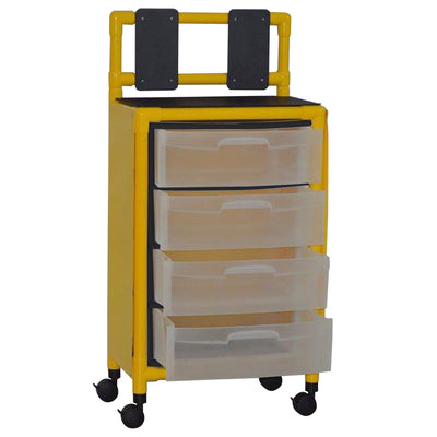 MJM International Y4U4D-ISO Yellow universal isolation cart with 4 slide out drawers, top writing shelf and mounted platform for glove box, internal drawer size: 19.125" W x 14" D x 6.5" H MJM International Y4U4D-ISO Yellow universal isolation cart with 4 slide out drawers, top writing shelf and mounted platform for glove box, internal drawer size: 19.125" W x 14" D x 6.5" H