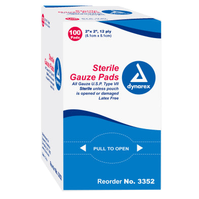 Dynarex Gauze Pad - Sterile 1's, 2" x 2" 12 Ply, 100ea/bx, 24bxs/cs (2400 Count) Dynarex Gauze Pad - Sterile 1's, 2" x 2" 12 Ply, 100ea/bx, 24bxs/cs (2400 Count)