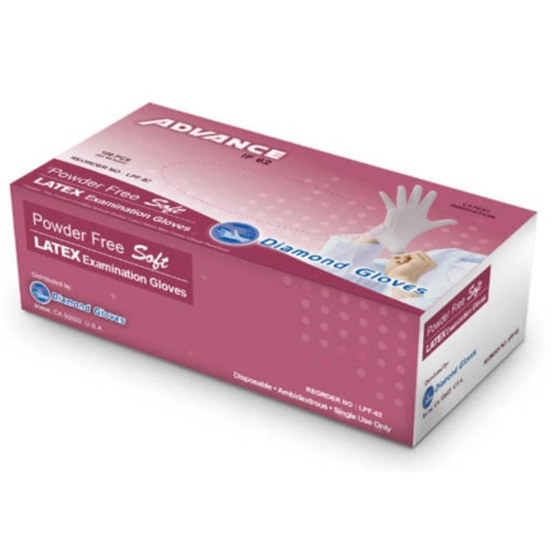 Diamond Advance IP62 Latex Exam Gloves 5.6mil Polymer Coated Powder Free 10 boxes per case Diamond Advance IP62 Latex Exam Gloves 5.6mil Polymer Coated Powder Free 10 boxes per case