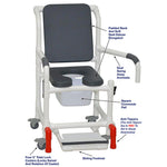 MJM International 118-3TL-SSDE-CBP-PI-DDA-SF-10-QT-C-AT Shower Chair With Total Lock Casters, Soft Seat Deluxe Elongated, Cushion Back, Dual Swing Away Armrests, Sliding Footrest, Square Pail and Anti-Tippers MJM International 118-3TL-SSDE-CBP-PI-DDA-SF-10-QT-C-AT Shower Chair With Total Lock Casters, Soft Seat Deluxe Elongated, Cushion Back, Dual Swing Away Armrests, Sliding Footrest, Square Pail and Anti-Tippers