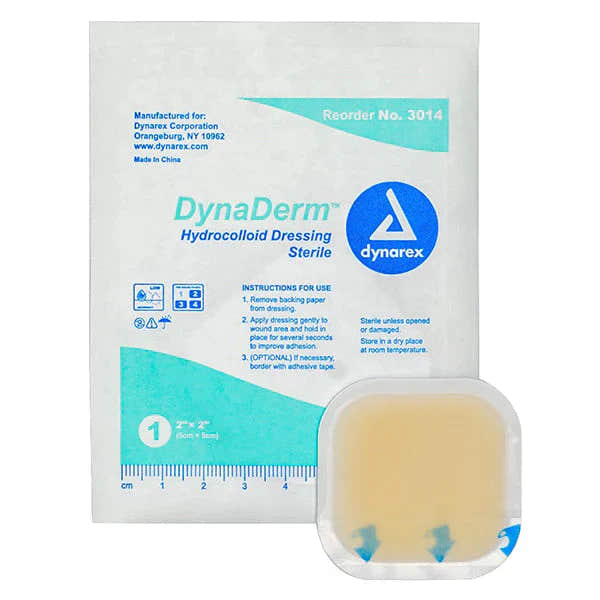 Dynarex DynaDerm - Hydrocolloid Dressing - Thin, 2" x 2", 20ea/bx, 12bxs/cs (240 Count) Dynarex DynaDerm - Hydrocolloid Dressing - Thin, 2" x 2", 20ea/bx, 12bxs/cs (240 Count)