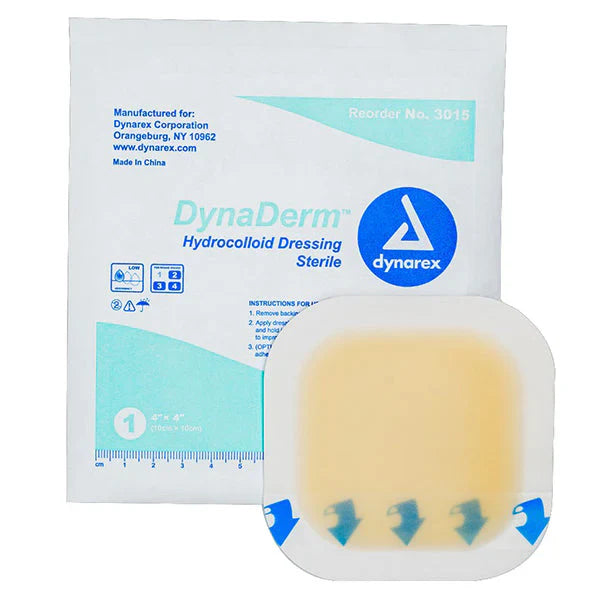 Dynarex DynaDerm - Hydrocolloid Dressing - Thin, 4" x 4", 10ea/bx, 12bxs/cs (120 Count) Dynarex DynaDerm - Hydrocolloid Dressing - Thin, 4" x 4", 10ea/bx, 12bxs/cs (120 Count)