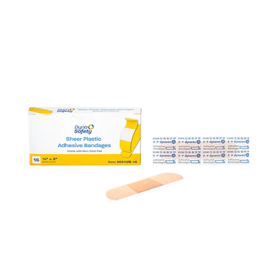 Dynarex Sheer Plastic Adhesive Bandages Sterile, 3/4" x 3" - 16ea/bx, 100bxs/cs (1600 Count) Dynarex Sheer Plastic Adhesive Bandages Sterile, 3/4" x 3" - 16ea/bx, 100bxs/cs (1600 Count)