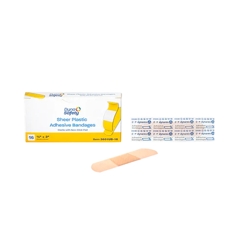 Dynarex Sheer Plastic Adhesive Bandages Sterile, 3/4" x 3" - 16ea/bx, 100bxs/cs (1600 Count) Dynarex Sheer Plastic Adhesive Bandages Sterile, 3/4" x 3" - 16ea/bx, 100bxs/cs (1600 Count)