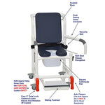 MJM International 118-3TL-SSDE-CBP-AB-DDA-SF-10-QT-C-BB-AT Shower Chair With Total Lock Casters, Soft Seat Deluxe Elongated, Cushion Back, Dual Swing Away Armrests, Sliding Footrest, Square Pail, Safety Belt and Anti-Tippers MJM International 118-3TL-SSDE-CBP-AB-DDA-SF-10-QT-C-BB-AT Shower Chair With Total Lock Casters, Soft Seat Deluxe Elongated, Cushion Back, Dual Swing Away Armrests, Sliding Footrest, Square Pail, Safety Belt and Anti-Tippers
