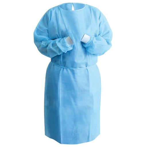 Disposable Isolation Gowns with Elastic Cuffs - Universal Size, Level 2, SMS, 180/Case - Blue Disposable Isolation Gowns with Elastic Cuffs - Universal Size, Level 2, SMS, 180/Case - Blue