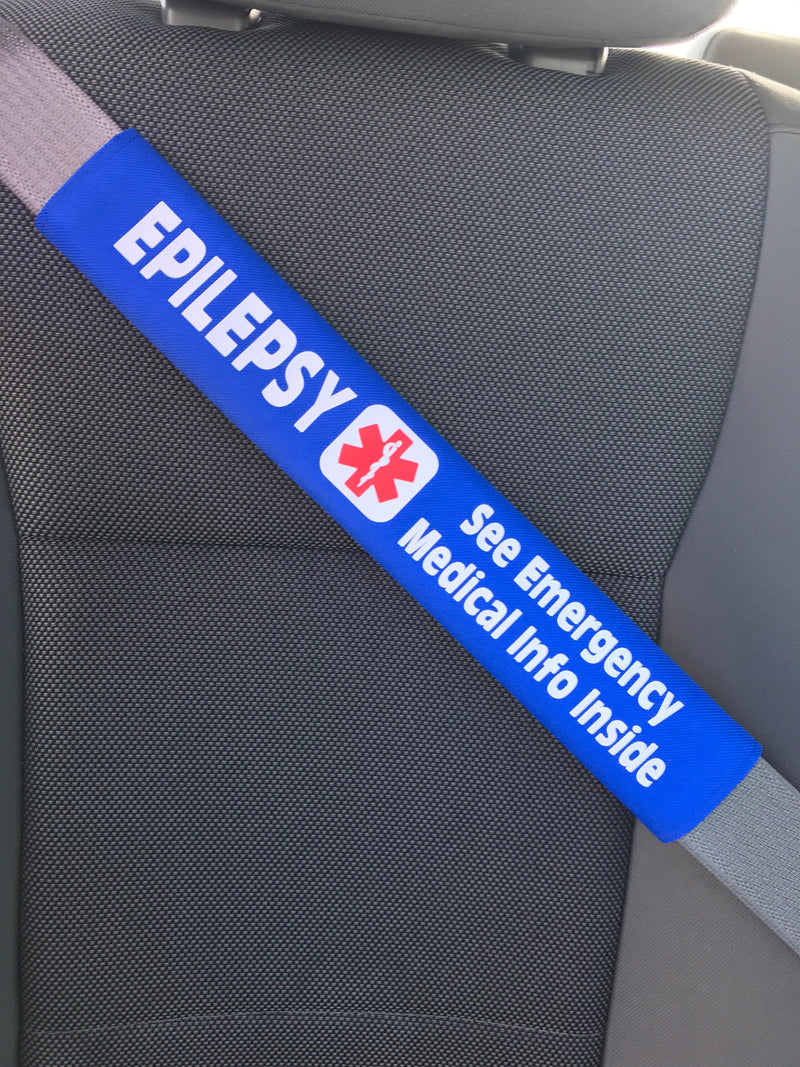 Epilepsy - Medical Alert Seat Belt Cover - Inside Pocket - Medical Info Sheet Epilepsy - Medical Alert Seat Belt Cover - Inside Pocket - Medical Info Sheet