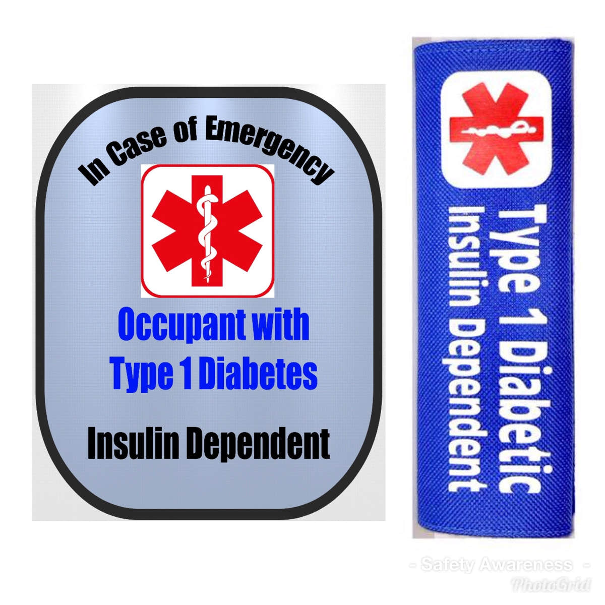 Type 1 Diabetic Backpack Strap - Car Seat Strap Cover - Window Decal Set Type 1 Diabetic Backpack Strap - Car Seat Strap Cover - Window Decal Set
