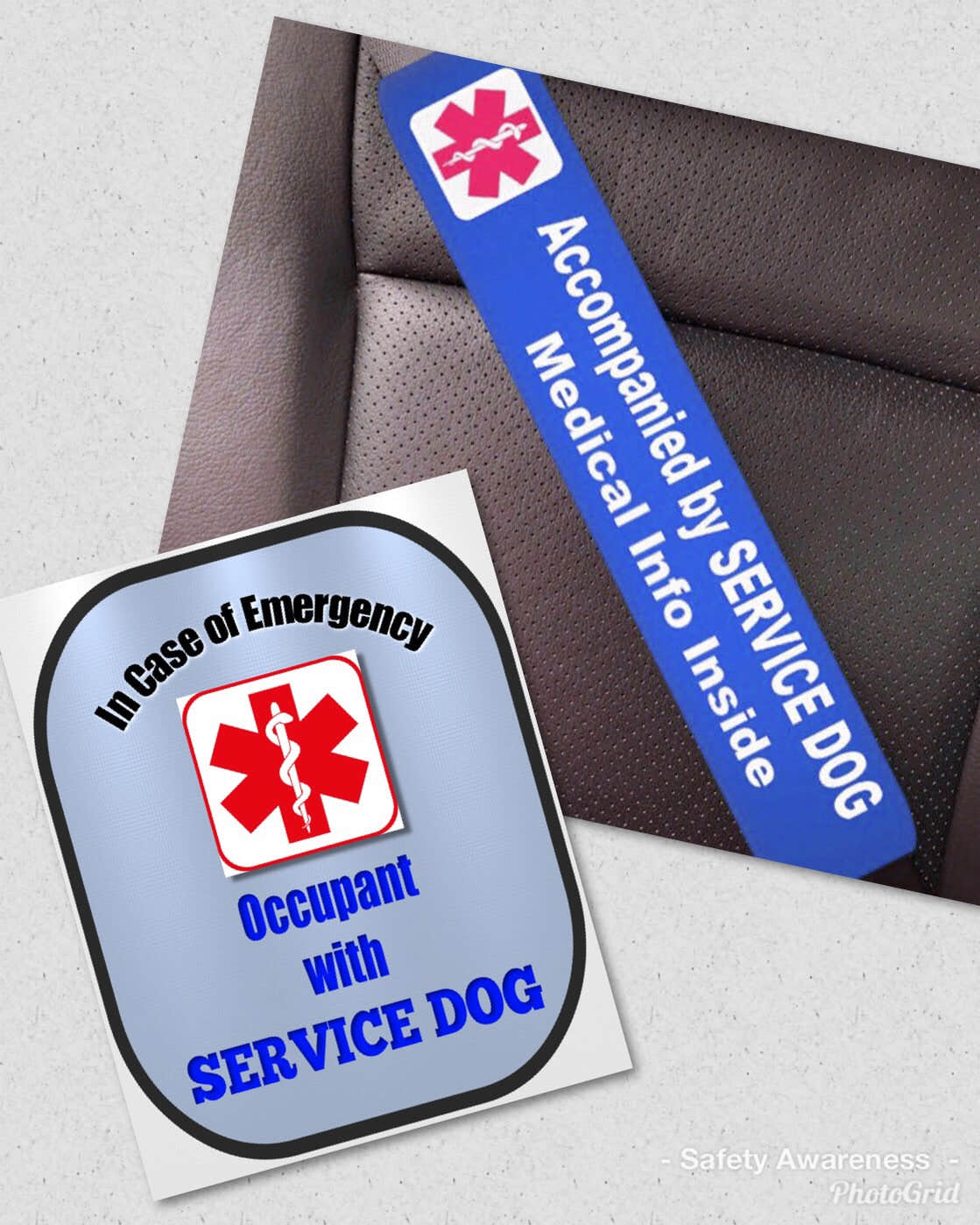 Service Dog Seat Belt Cover - Window Decal Set Medical Alert - Royal Blue Service Dog Seat Belt Cover - Window Decal Set Medical Alert - Royal Blue