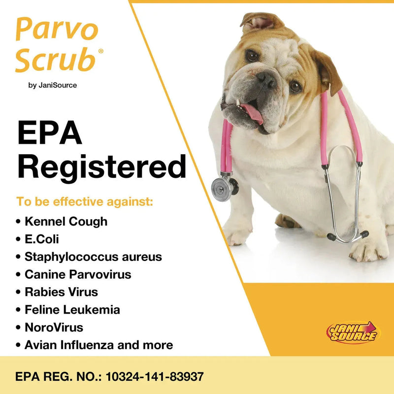 ParvoScrub II – EPA-Registered Super Concentrate Disinfectant for Kennels & Veterinary Use (1 Gal) ParvoScrub II – EPA-Registered Super Concentrate Disinfectant for Kennels & Veterinary Use (1 Gal)