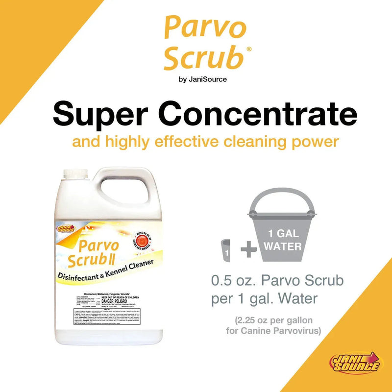 ParvoScrub II – EPA-Registered Super Concentrate Disinfectant for Kennels & Veterinary Use (1 Gal) ParvoScrub II – EPA-Registered Super Concentrate Disinfectant for Kennels & Veterinary Use (1 Gal)