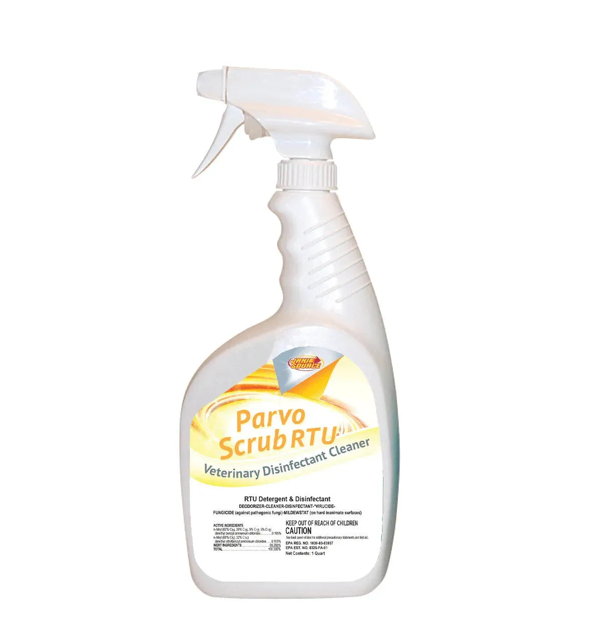 ParvoScrub RTU: Veterinary & Kennel Disinfectant, Cleaner, & Deodorizer, Kills Parvo, 1 Quart ParvoScrub RTU: Veterinary & Kennel Disinfectant, Cleaner, & Deodorizer, Kills Parvo, 1 Quart