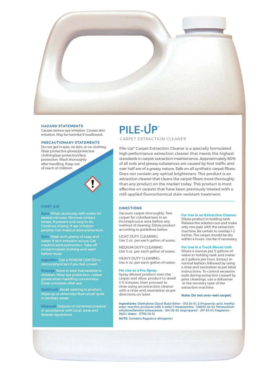 PileUp Concentrated Carpet Extraction Cleaner 2-4 oz/Gal, 1 Gallon PileUp Concentrated Carpet Extraction Cleaner 2-4 oz/Gal, 1 Gallon