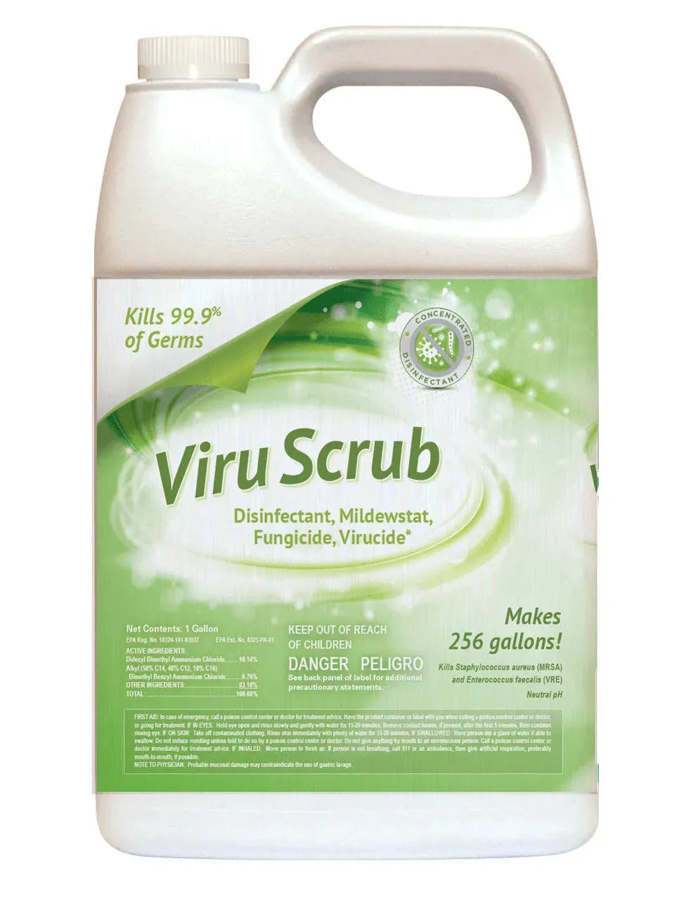 ViruScrub 1:256 Concentrate Disinfectant, Mildewcide, Fungicide & Virucide Cleaner, Kills Coronvirus, Gallon ViruScrub 1:256 Concentrate Disinfectant, Mildewcide, Fungicide & Virucide Cleaner, Kills Coronvirus, Gallon