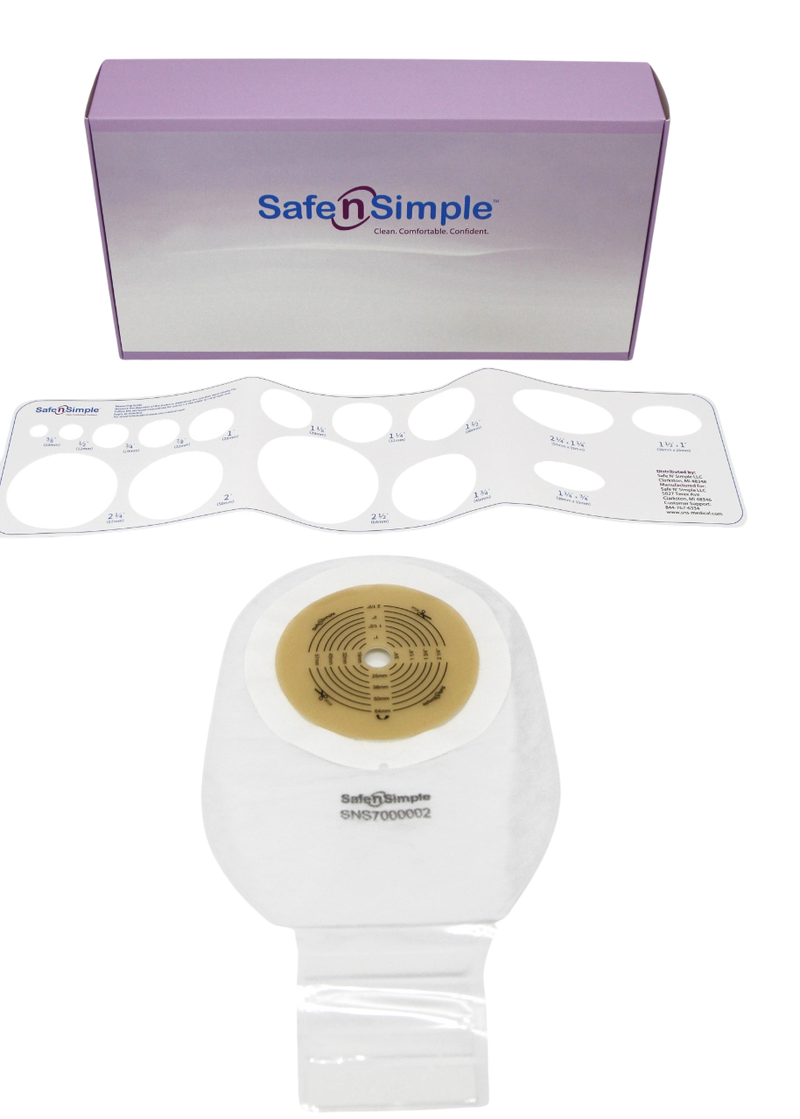 Safe N Simple 12" Drainable One Piece Pouch Standard Wear Cut to Fit Transparent with Tape Collar and velcro closure (80 Count) Safe N Simple 12" Drainable One Piece Pouch Standard Wear Cut to Fit Transparent with Tape Collar and velcro closure (80 Count)