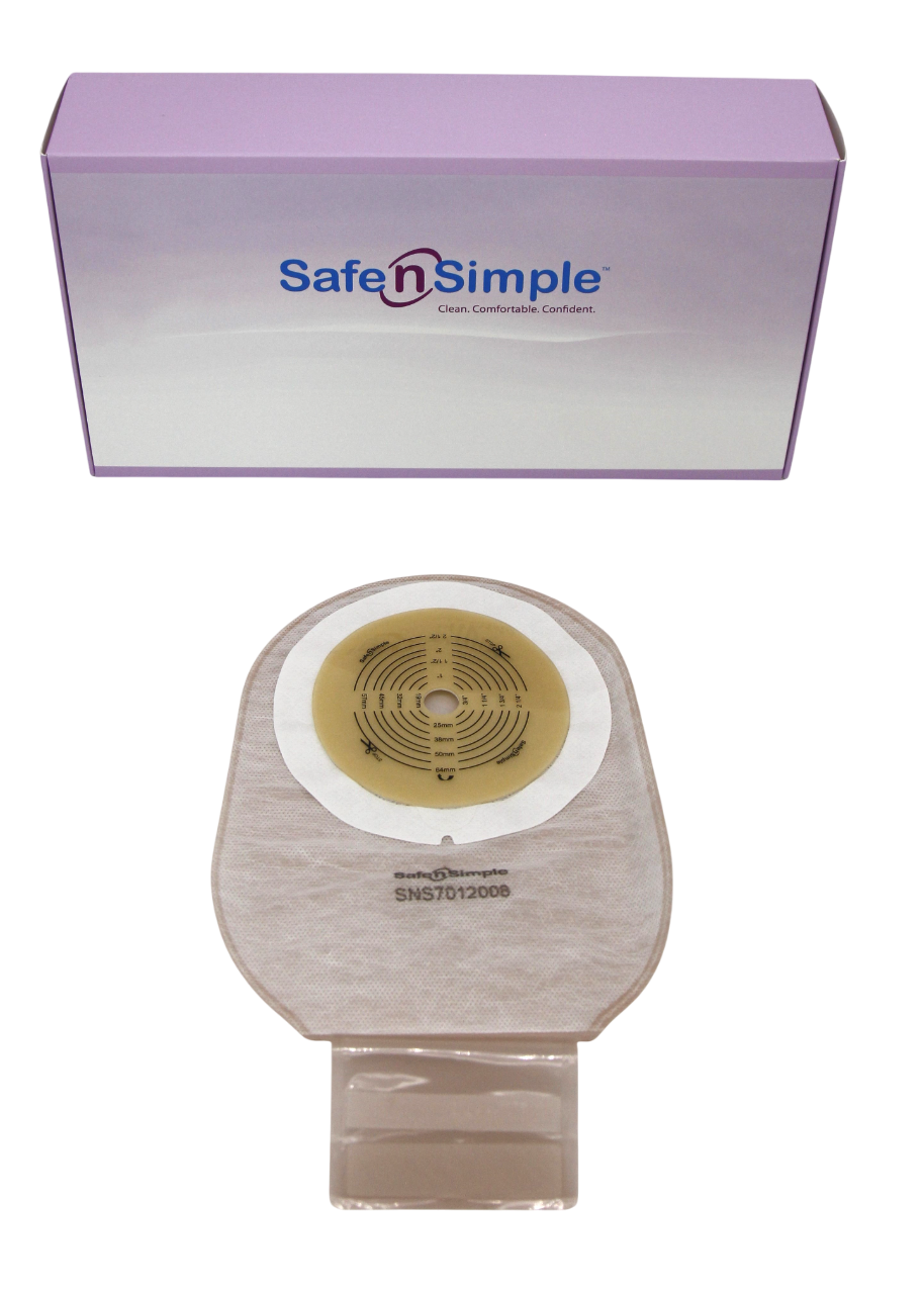 Safe N Simple 12" Drainable One Piece Pouch Extended Wear Cut to Fit Beige with Tape Collar and Velcro Closure (80 Count) Safe N Simple 12" Drainable One Piece Pouch Extended Wear Cut to Fit Beige with Tape Collar and Velcro Closure (80 Count)