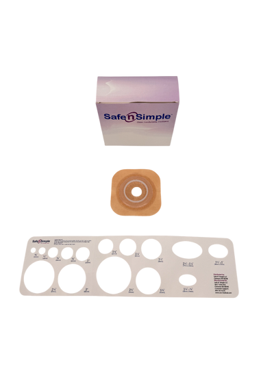 Safe N Simple 2-Piece Wafer Standard Wear with Tape Collar Beige 45mm 1 3/4" Flange with Pre Cut Stoma Opening (80 Count) Safe N Simple 2-Piece Wafer Standard Wear with Tape Collar Beige 45mm 1 3/4" Flange with Pre Cut Stoma Opening (80 Count)