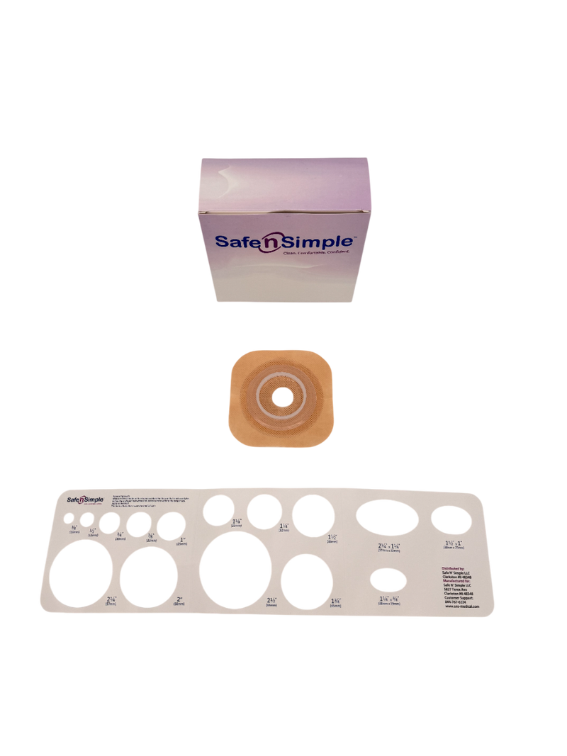 Safe N Simple 2-Piece Wafer Standard Wear with Tape Collar Beige 45mm 1 3/4" Flange with Pre Cut Stoma Opening (80 Count) Safe N Simple 2-Piece Wafer Standard Wear with Tape Collar Beige 45mm 1 3/4" Flange with Pre Cut Stoma Opening (80 Count)