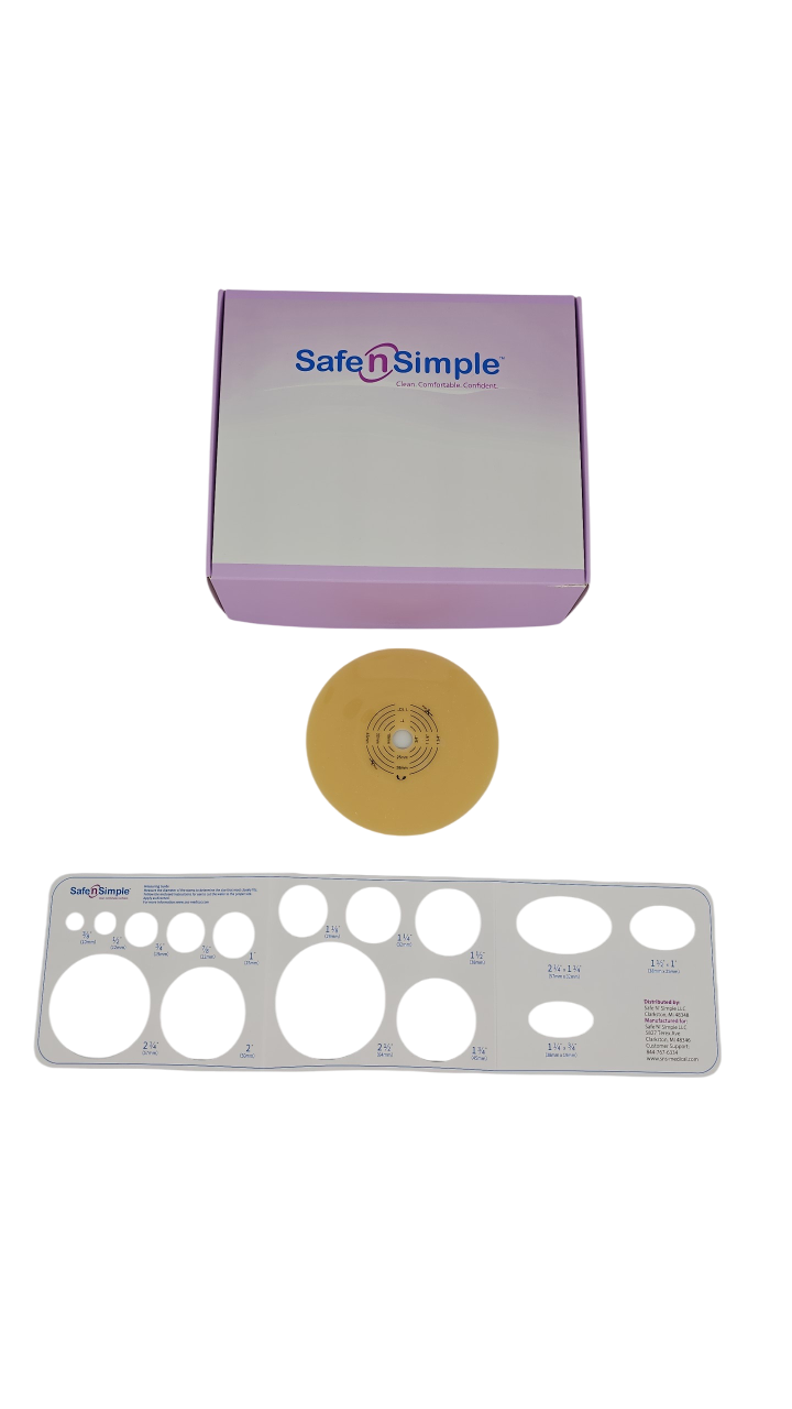 Safe N Simple 2-Piece Round Wafer Standard Wear Solid Hydrocolloid 70mm 2 3/4" Flange Cut to Fit (80 Count) Safe N Simple 2-Piece Round Wafer Standard Wear Solid Hydrocolloid 70mm 2 3/4" Flange Cut to Fit (80 Count)