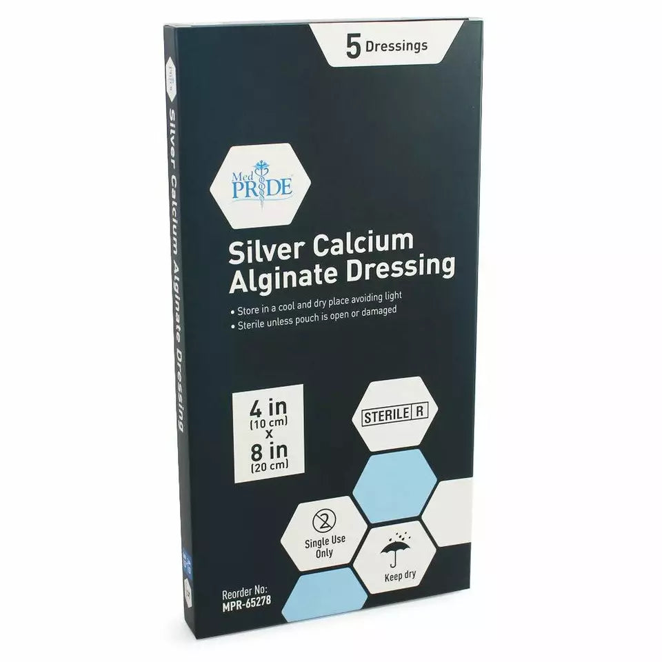 MedPride Silver Calcium Alginate Dressing, 4"x8" - 5/Box, Case of 10 (50 Count) MedPride Silver Calcium Alginate Dressing, 4"x8" - 5/Box, Case of 10 (50 Count)