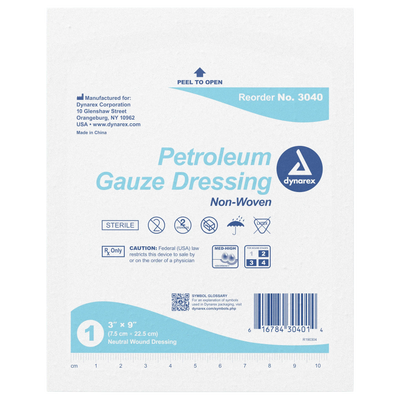 Dynarex Petroleum Gauze Dressing, 3" x 9" Dynarex Petroleum Gauze Dressing, 3" x 9"