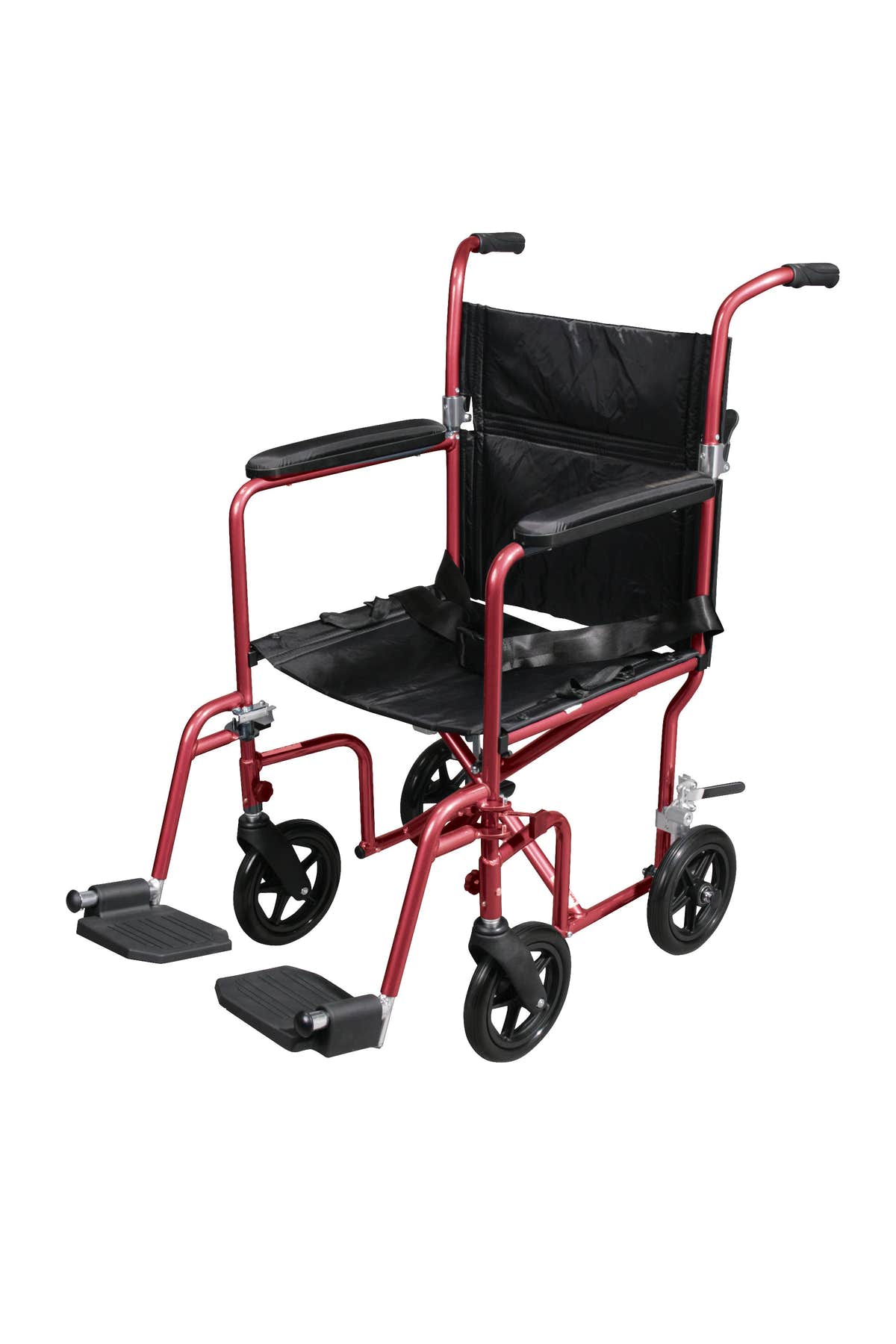 Flyweight Lightweight Transport Wheelchair with Removable Wheels, Red Flyweight Lightweight Transport Wheelchair with Removable Wheels, Red