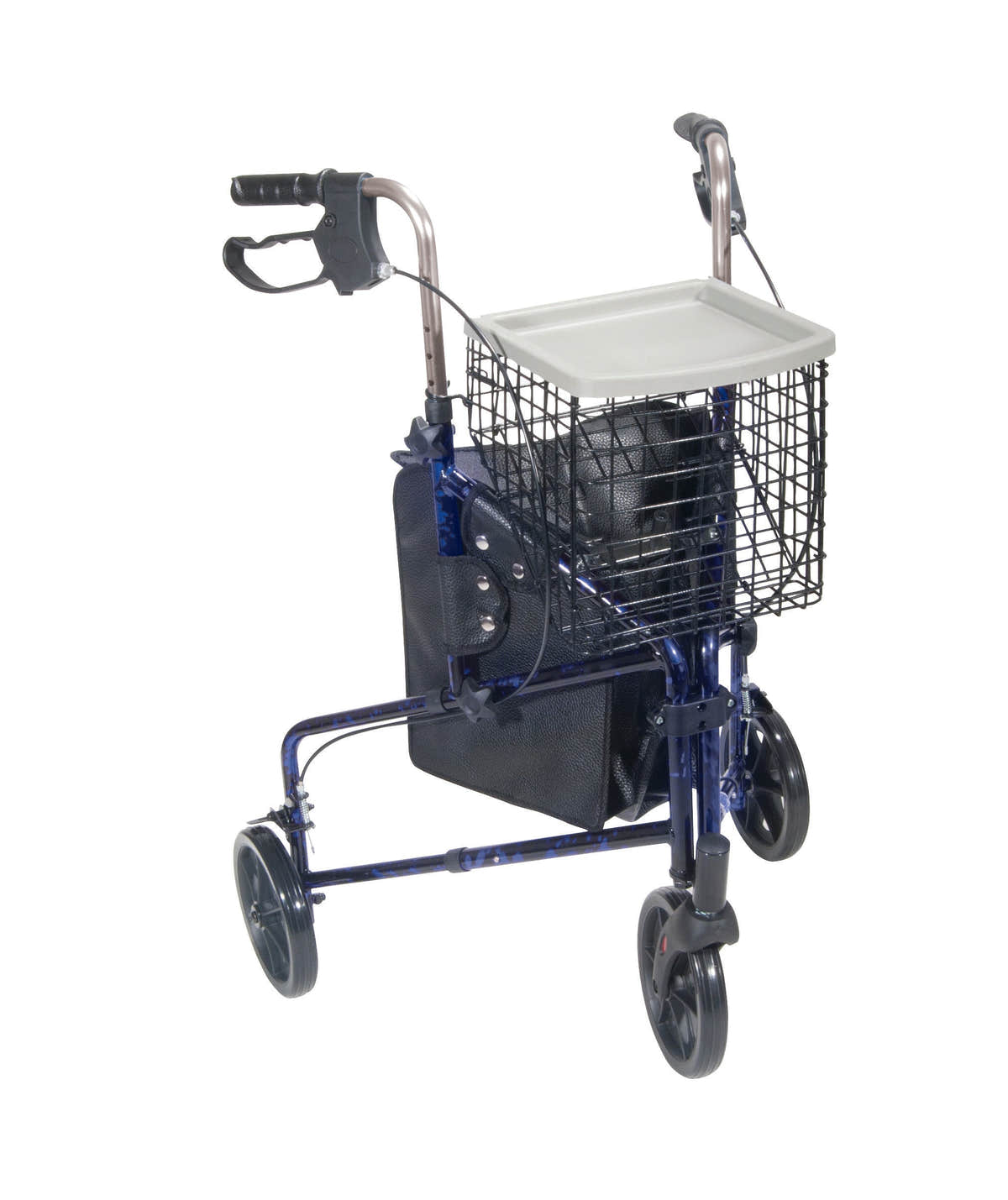3 Wheel Rollator Rolling Walker with Basket Tray and Pouch, Flame Blue 3 Wheel Rollator Rolling Walker with Basket Tray and Pouch, Flame Blue