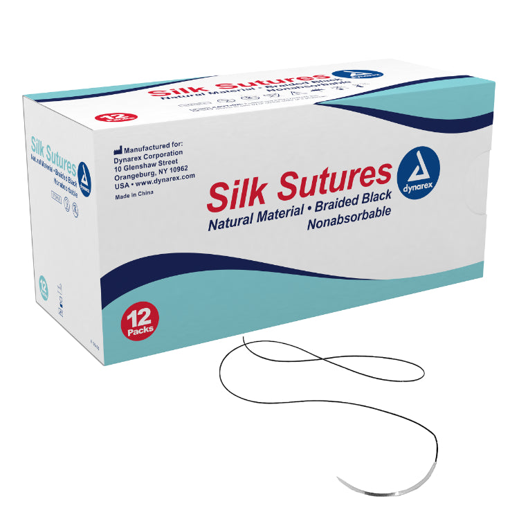 Dynarex Braided Black Silk Sutures - Non Absorbable (12 Count) Dynarex Braided Black Silk Sutures - Non Absorbable (12 Count)