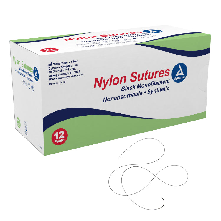 Dynarex Nylon Sutures-Non Absorbable - Synthetic (12 Count) Dynarex Nylon Sutures-Non Absorbable - Synthetic (12 Count)