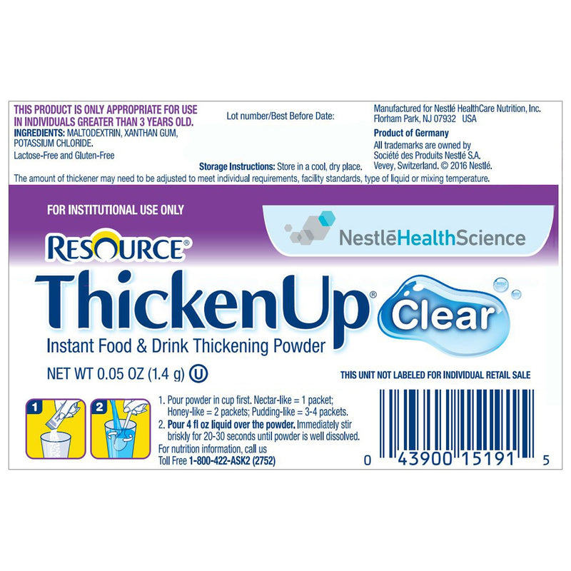 Resource ThickenUp Clear Food and Beverage Thickener, 0.05 oz. Packet -Case of 288 Resource ThickenUp Clear Food and Beverage Thickener, 0.05 oz. Packet -Case of 288