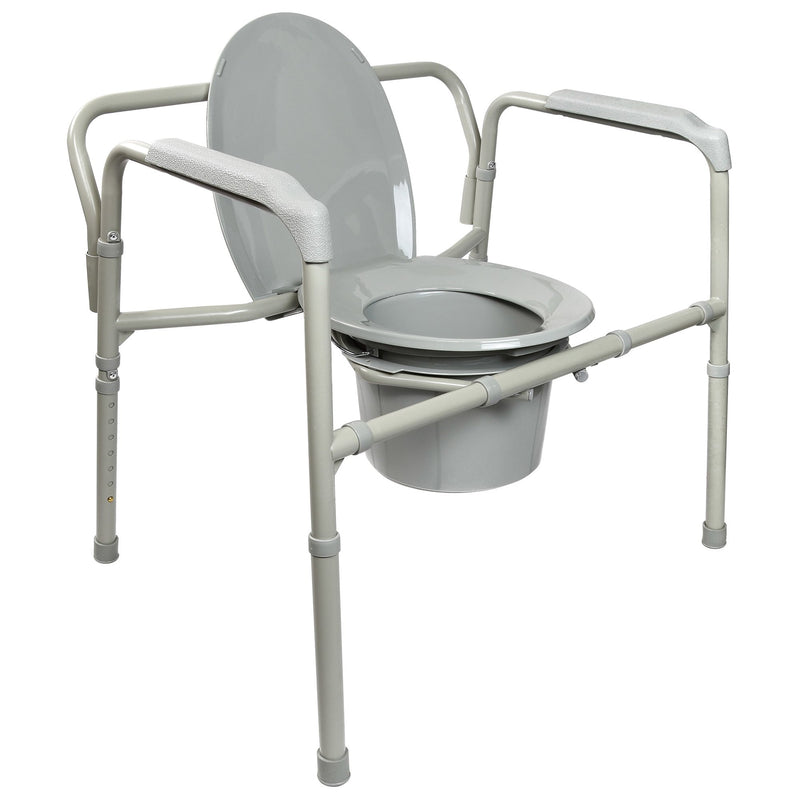 McKesson Fixed Arm Steel Folding Commode Chair, 15½ – 22 Inch -Each McKesson Fixed Arm Steel Folding Commode Chair, 15½ – 22 Inch -Each
