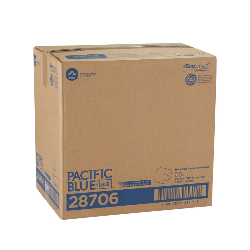 Pacific Blue Basic White Paper Towel, 7-7/8 Inch x 350 Foot, 12 Rolls per Case -Case of 12 Pacific Blue Basic White Paper Towel, 7-7/8 Inch x 350 Foot, 12 Rolls per Case -Case of 12